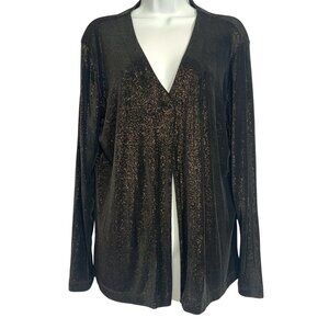 Chicos Size 2 Metallic Bronze Open Front Jacket Long Sleeve Shimmer Cardigan Top